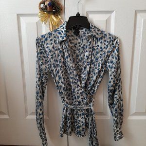 Ann Taylor Blue Feather Wrap Blouse - Size 2